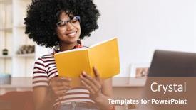  Presentation with african american girl power business - Presentation design featuring smiling-african-american-student-girl background and a coral colored foreground