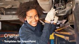  Presentation with mechanic - Presentation theme enhanced with smiling-african-car-mechanic-repairing background and a ocean colored foreground