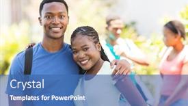  Presentation with college campus - Amazing PPT layouts having smiling african college couple on campus backdrop and a ocean colored foreground