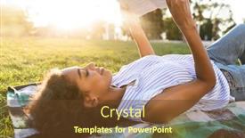  Presentation with girl reading - Slide deck enhanced with smiling african girl laying on a grass at the park reading book background and a tawny brown colored foreground