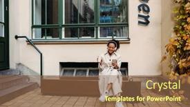  Presentation with coffee music - PPT theme consisting of smiling-african-girl-wearing-autumn background and a coral colored foreground