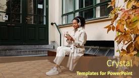  Presentation with coffee music - Slides enhanced with smiling-african-girl-wearing-autumn background and a tawny brown colored foreground