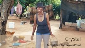  Presentation with three - Presentation design featuring smiling-african-woman-carrying background and a coral colored foreground