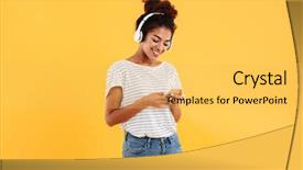  Presentation with africa music - Colorful slides enhanced with smiling african woman listening music backdrop and a yellow colored foreground