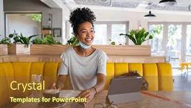  Presentation with digital project - PPT theme with smiling-african-woman-sitting background and a tawny brown colored foreground