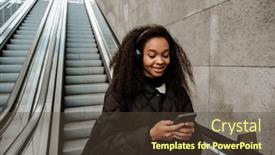  Presentation with afro - PPT theme featuring smiling-afro-girl-in-headphones background and a tawny brown colored foreground