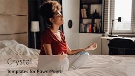  Presentation with lotus - Presentation consisting of smiling-afro-woman-in-casual background and a  colored foreground