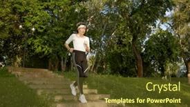  Presentation with healthy lifestyle - Presentation design with smiling-aged-elderly-woman-jogging background and a tawny brown colored foreground