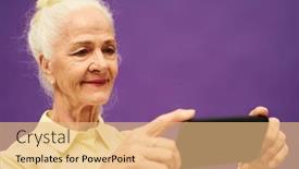  Presentation with movie screen - Theme with smiling-aged-woman-with-white background and a coral colored foreground