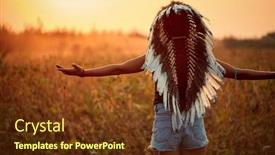  Presentation with american indian - PPT theme with smiling-american-indian-girl background and a tawny brown colored foreground