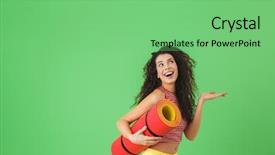  Presentation with photo - Presentation theme featuring smiling and carrying yoga mat background and a seafoam green colored foreground