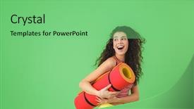 Presentation with photo - PPT theme consisting of smiling and carrying yoga mat background and a seafoam green colored foreground