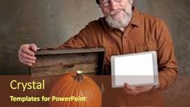  Presentation with greeting card - Theme with smiling-and-cheerful-senior-bearded background and a tawny brown colored foreground