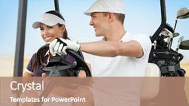  Presentation with golf course - Audience pleasing theme consisting of smiling and driving in buggy backdrop and a coral colored foreground