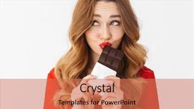  Presentation with sexy santa woman red - Audience pleasing presentation theme consisting of smiling and eating chocolate bar backdrop and a coral colored foreground