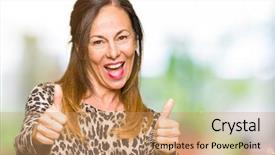  Presentation with hand print - Presentation theme enhanced with smiling and happy for success background and a coral colored foreground