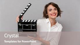  Presentation with gray black illustrated - Cool new presentation with smiling and holding black clapperboard backdrop and a gray colored foreground