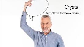  Presentation with elderly - Colorful theme enhanced with smiling and holding blank speech backdrop and a white colored foreground