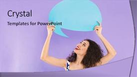  Presentation with real woman hair texture human - Theme having smiling and holding commercial bubble background and a light blue colored foreground