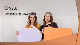  Presentation with women - Slides having smiling and holding empty placard background and a light gray colored foreground