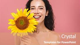  Presentation with woman nude erotic - Presentation theme having smiling and holding yellow sunflower background and a coral colored foreground