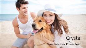  Presentation with beautiful black women smiling - Slides with smiling and hugging a dog background and a coral colored foreground