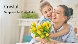  Presentation with togetherness - Presentation theme enhanced with smiling and hugging family holiday background and a soft green colored foreground