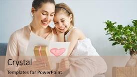  Presentation with mom daughter - Presentation design enhanced with smiling and hugging family holiday background and a coral colored foreground