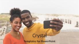  Presentation with romantic birthday couple celebrate - Presentation with smiling and looking at mobile background and a coral colored foreground