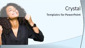  Presentation with curly hair - Beautiful theme featuring smiling and screaming for success backdrop and a cool aqua colored foreground