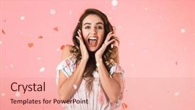  Presentation with woman in under wear - Audience pleasing theme consisting of smiling and standing under falling backdrop and a coral colored foreground