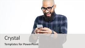  Presentation with african american leadership - Cool new slides with smiling and using mobile phone backdrop and a light gray colored foreground