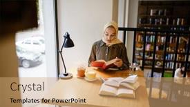  Presentation with hijab - Presentation having smiling-arab-girl-in-hijab background and a coral colored foreground