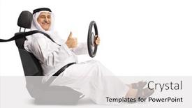  Presentation with driver - Cool new PPT theme with smiling-arab-man backdrop and a light gray colored foreground