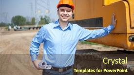  Presentation with construction site construction - Slide set consisting of smiling-architect-in-a-construction background and a tawny brown colored foreground