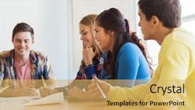  Presentation with architects - Presentation theme with smiling architects with house model background and a yellow colored foreground