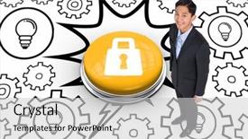  Presentation with performance and execution lock - Presentation with smiling asian businessman against lock background and a  colored foreground