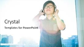  Presentation with asian music - Cool new presentation theme with smiling asian businessman listening to music in office backdrop and a white colored foreground