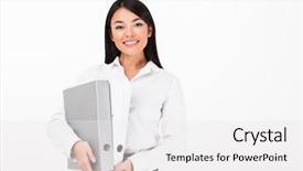  Presentation with white cctv camera on modern - Slide deck consisting of smiling asian businesswoman holding binder background and a white colored foreground
