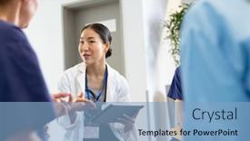  Presentation with diverse medical - PPT theme consisting of smiling-asian-female-doctor background and a light blue colored foreground