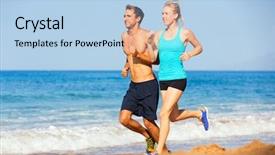  Presentation with sporty - Colorful PPT theme enhanced with smiling asian female fitness model caucasian male model - athletic sporty couple jogging together backdrop and a  colored foreground