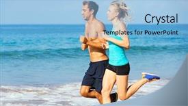  Presentation with athletic injuries and ethnobotanical plants - Slide set consisting of smiling asian female fitness model caucasian male model - athletic sporty couple jogging together background and a  colored foreground