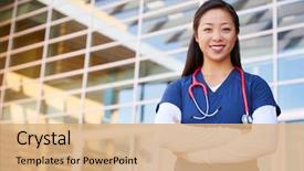  Presentation with healthcare - Amazing theme having smiling asian female healthcare worker backdrop and a coral colored foreground
