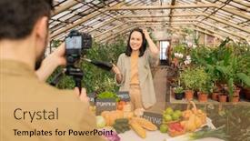  Presentation with blogger - Presentation design featuring smiling-asian-health-food-blogger background and a coral colored foreground