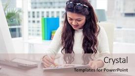  Presentation with asian - Amazing presentation theme having smiling-asian-woman-looking backdrop and a soft green colored foreground