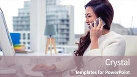  Presentation with call of dutty - Presentation theme with smiling asian woman on phone background and a  colored foreground