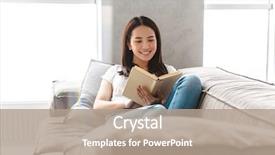 Presentation with reading - Colorful presentation theme enhanced with smiling asian woman reading book backdrop and a coral colored foreground