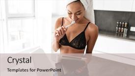  Presentation with kitchen towel - Slide deck consisting of smiling asian woman with bath background and a soft green colored foreground