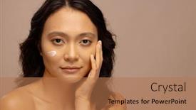  Presentation with dark skin - Slide set with smiling-asian-woman-with-dark and a coral colored foreground