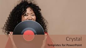  Presentation with vinyl record - Slide deck enhanced with smiling-asian-woman-with-long background and a coral colored foreground